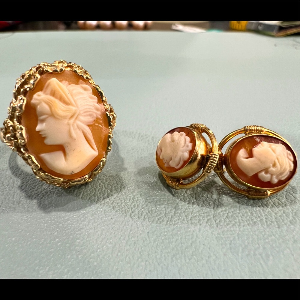Rare Antique 14K gold Cameo Ring and Earrings Set